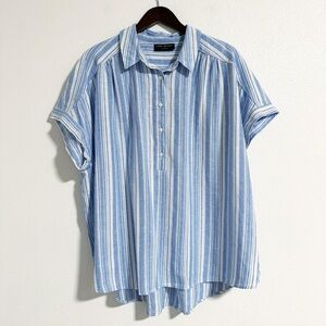 NEW Lane Bryant Striped Linen Blend Classic Short Sleeve Popover Top